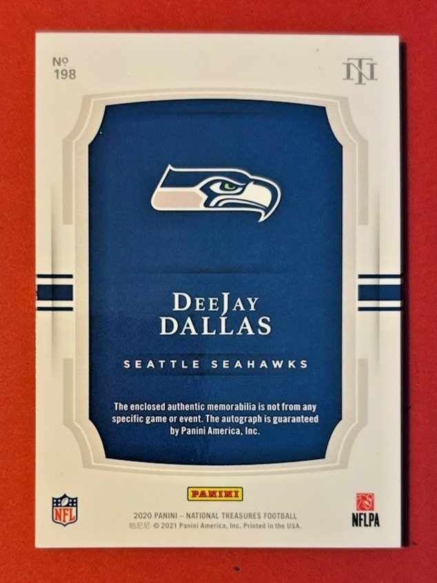 2020 Panini National Treasures DeeJay Dallas RC Patch Auto RPA #85/99 Seahawks view 2