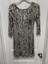 Adrianna Papell Silver Beaded Short Cocktail Beautiful Dress Size 2 Original 298