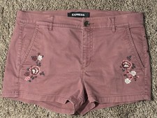 Express Pink Floral Embroidered Chino Shorts ...