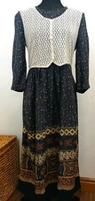 Vintage Prairie Cottage Core Dress Navy Floral Size 12P