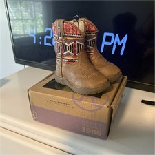 Roper Girls Western Boots Aztec Pattern Embroidered Lightweight Tan Size 3