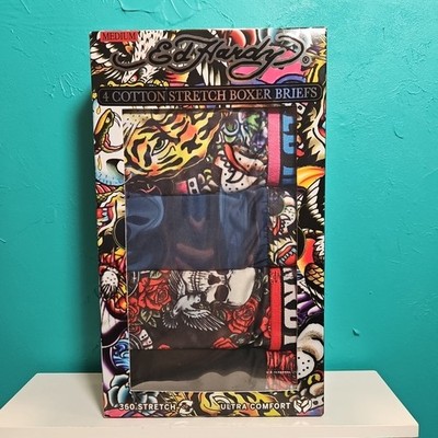 NIB ED HARDY Men's Medium 360* Stretch Ultra Comfort Boxer Briefs 4-PACK