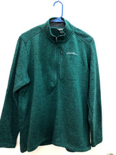 Eddie Bauer Knit Outdoor Pullover 1/4 Zip Pocket Logo Green Men's Size L