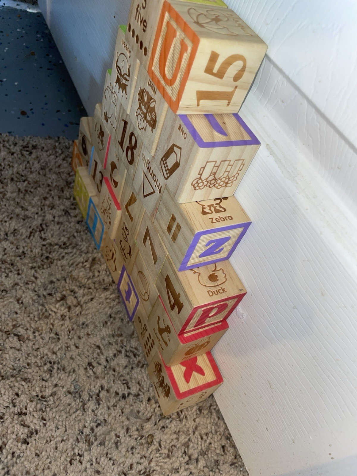 Childrens Wooden Stacking Blocks Alphabet Numbers Math Symbols Lot Of 27