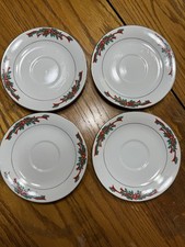Poinsettia  Ribbons Fine China. Set of 4 saucers. Christmas Holiday Red  green