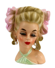 Vintage Enesco Pearly Girl Lady Head Vase E-8032 Pink Bows Japan MCM Planter
