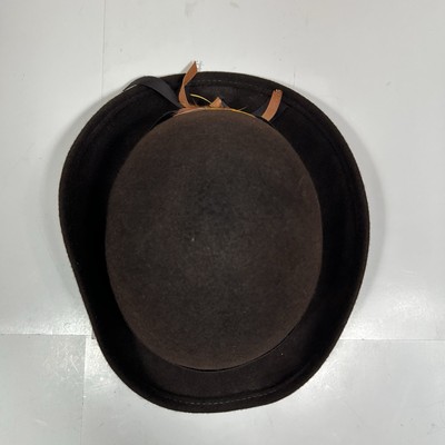 Vtg Lancaster Hat Brown Swagger Felt 100% Wool Slopping Brim Fedora Hat Feather Vtg Lancaster Hat Brown Swagger Felt 100% Wool Slopping Brim  main image 2