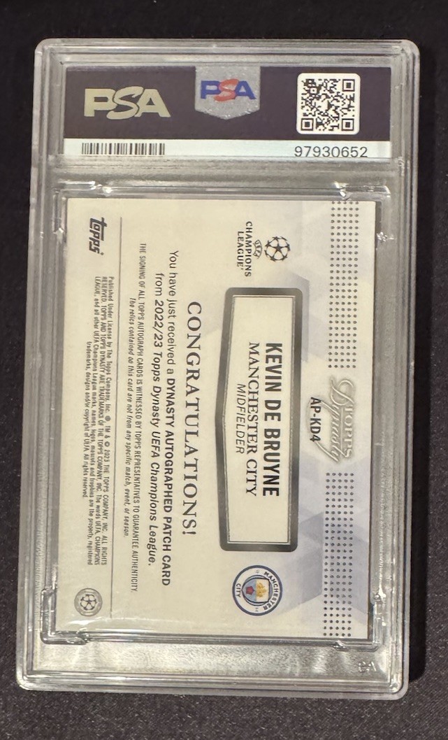 2022 Topps Dynasty UEFA Black Kevin De Bruyne PATCH AUTO /5 #AP-KD4 PSA 9 view 2