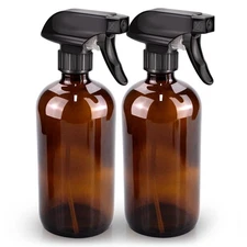 Reusable Amber Glass Spray Bottles - 2 Pack, 16 oz with UV Protection & BPA-Free