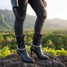 Damski łańcuszek na buty bransoletka charm but biżuteria srebrny rocker czaszki motocyklista para