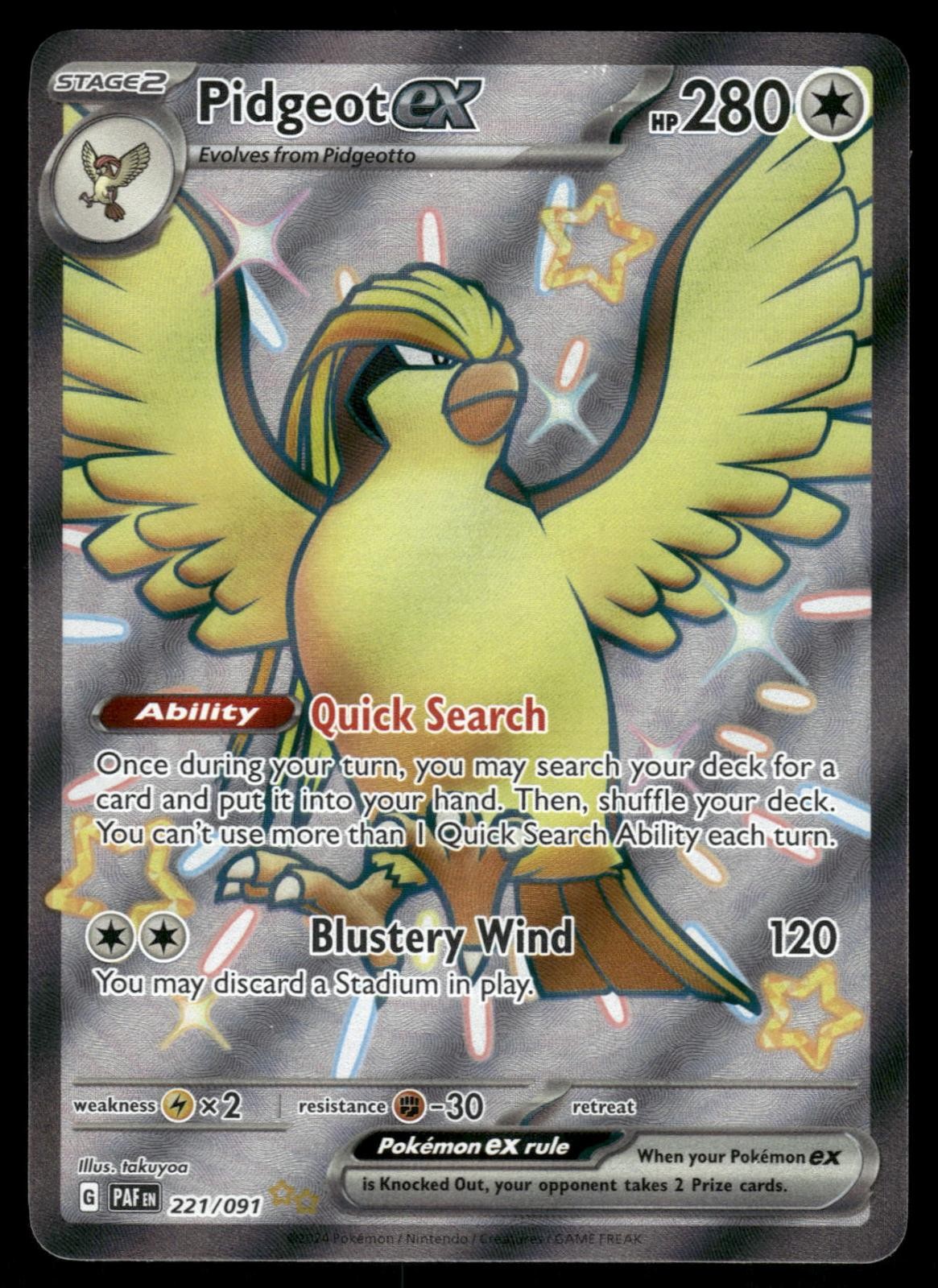 POKEMON PIDGEOT EX PALDEAN FATES 221/091 HOLO SHINY ULTRA RARE LP