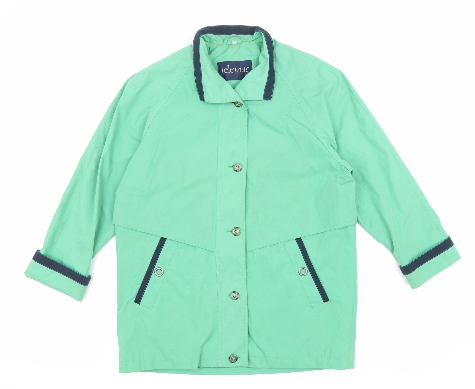 Telemac Mens Green Rain Coat Coat Size M Button