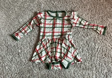 Kyte Baby 6-12m Long Sleeve Twirl Bodysuit Dress In holiday Christmas plaid 