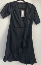 PRETTY LITTLE THING BLACK FRILL DETAIL SUMMER WRAP DRESS SIZE 10 BNWT GIFT XMAS