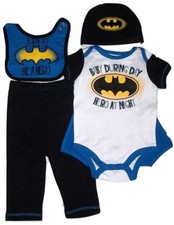 Batman DC Comics Gift Set Bib Bodysuit Pants Hat Cape Baby Shower Gift