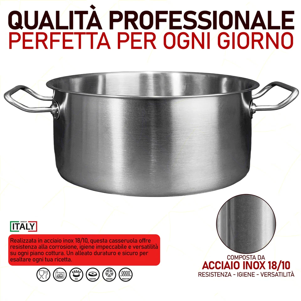 Casseruola Fonda Master Acciaio Inox Triplo Fondo, Gas Elettrico Induzione - Immagine 2 di 4