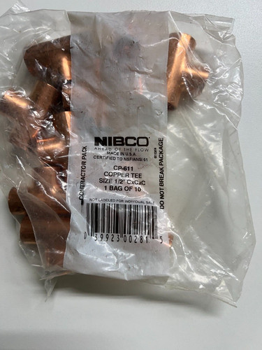 (10) Pack 1/2" Tee Nibco CP-611 Copper Tee CxCxC NEW!