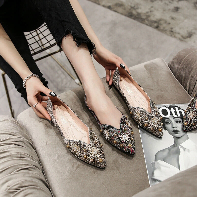 2022 flat shoes rhinestone beads ballet soft comfortable shoes women hot | eBay