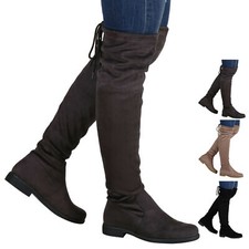 893492 Damen Overknees Lederoptik High Stiefel Boots Basic Look New Look