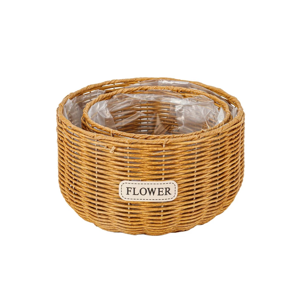Set of 2 Woven Wicker Planter Baskets with Plastic Lining Multipurpose Storage - Image 3 of 4