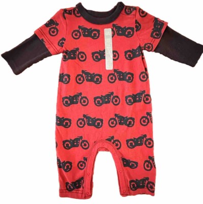 Biker Baby Gap Boys One Piece Long Sleeve Snap Romper 3-6 Mo Motorcycle  NWT