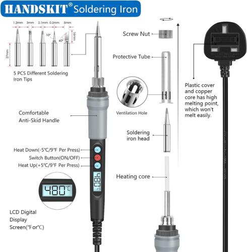 Soldering Iron Kit Rapid Heating Adjustable Temperature LCD Display 5 Tips 90W - Picture 2 of 8