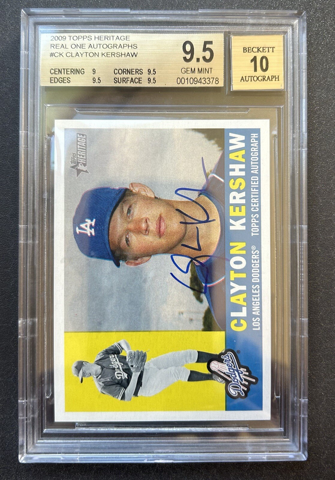 2009 Topps Heritage Real One Autographs Clayton Kershaw RC 9.5🔝🔝🔝Ⓜ️L🅱️🔝🔝🔝