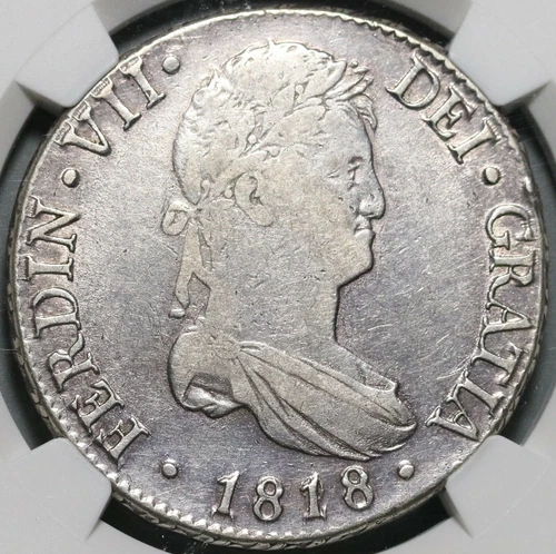 1818/28-M NGC VF 25 Spain 8 Reales Rare Date Error Coin POP 1/0 (20090302C)