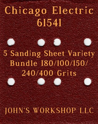 Chicago Electric 61541 - 80/100/150/240/400 Grits - 5 Sandpaper Variety Bundle I