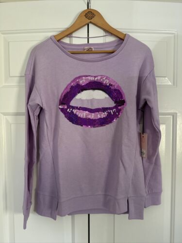 NWT Juicy Couture Women's Purple Sequin Lips Round Neck Sweatshirt size M - Picture 1 of 3