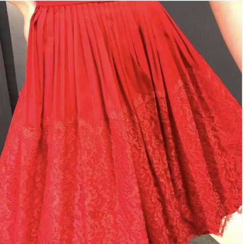 LACE NYE Xmas 1950’s Vintage 50s Holiday Red Circle Skirt Cocktail Party Dress S - Picture 9 of 10