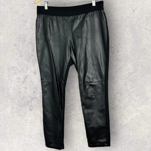 Ralph Lauren Black Faux Leather Vegan Ponte Coated Leggings High Rise Size 12 Foto 3 de 4