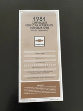 1981 Chevrolet BLANK New Vehicle Warranty Protection Plan Corvette Camaro Z28