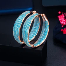 Turkish Light Blue Cubic Zircon Big Loop Hoop Earring for Women Fashion Jewelry
