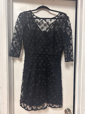 Milly Black Celia Polka Dot Half Sleeve Mesh Mini Dress Size