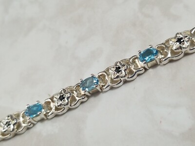 Ross Simons Sterling silver Swiss Blue Topaz Sapphire Tennis Bracelet  NWOT