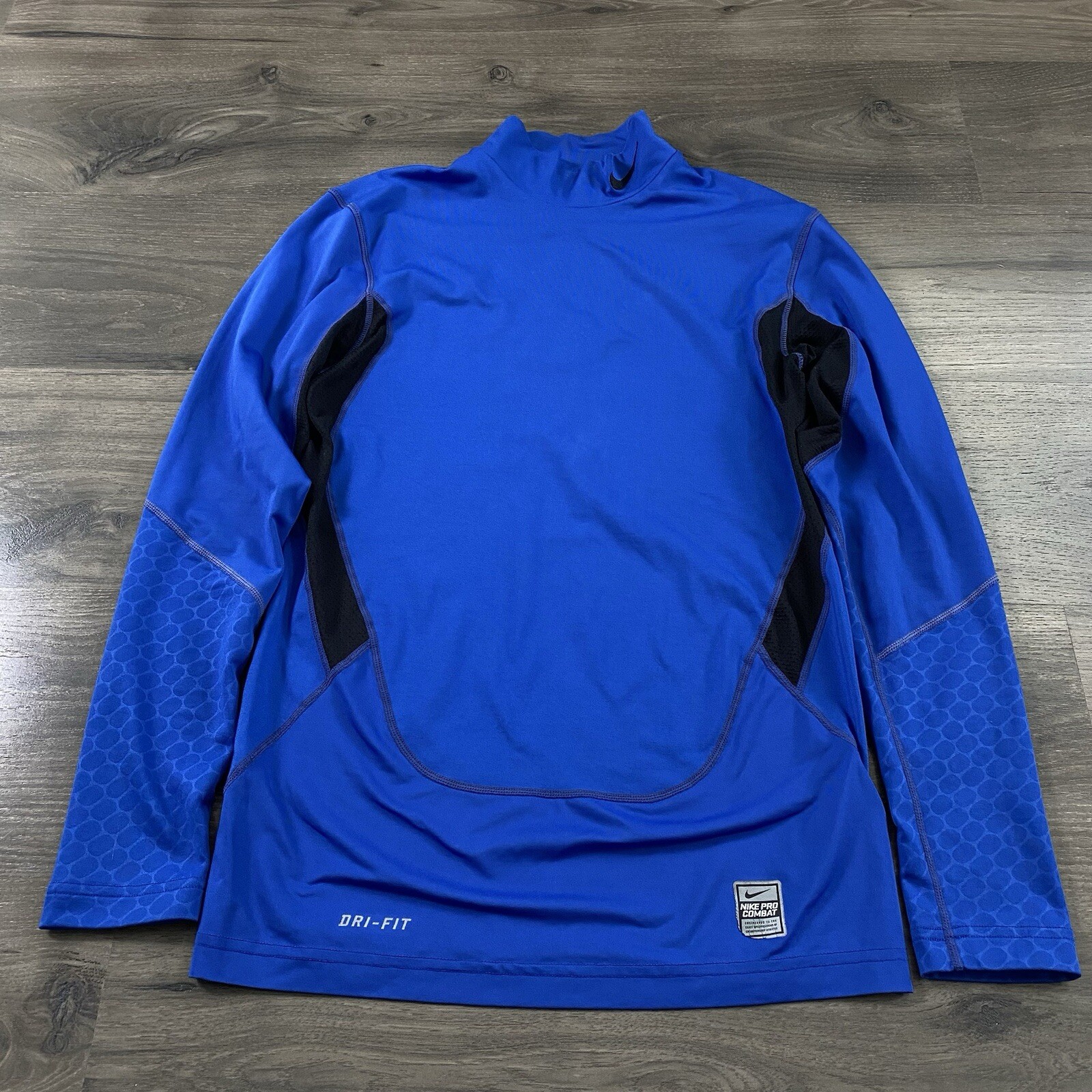 Nike Pro Combat Mock Compression Shirt Mens Medium Blue Performance Swoosh
