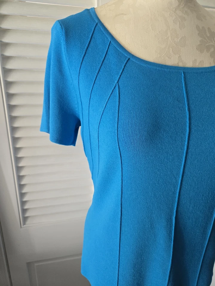 Suéter Top Spenser Jeremy Azul Cuello Redondo Tejido Elástico Clásico Chic Para Mujer’s Foto 3 de 4