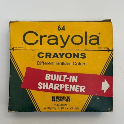 Vintage Crayola Box 64 Crayons Built In Sharpener  Retired Colors