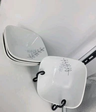 Sonata By Over & Back 6.25" Square Soup Cereal Bowls Leaf Stem Pattern