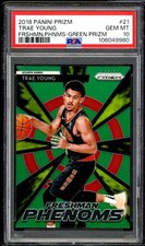 Trae Young Rookie Card 2018-19 Panini Prizm Freshman Phenoms Green #21 PSA 10. rookie card picture
