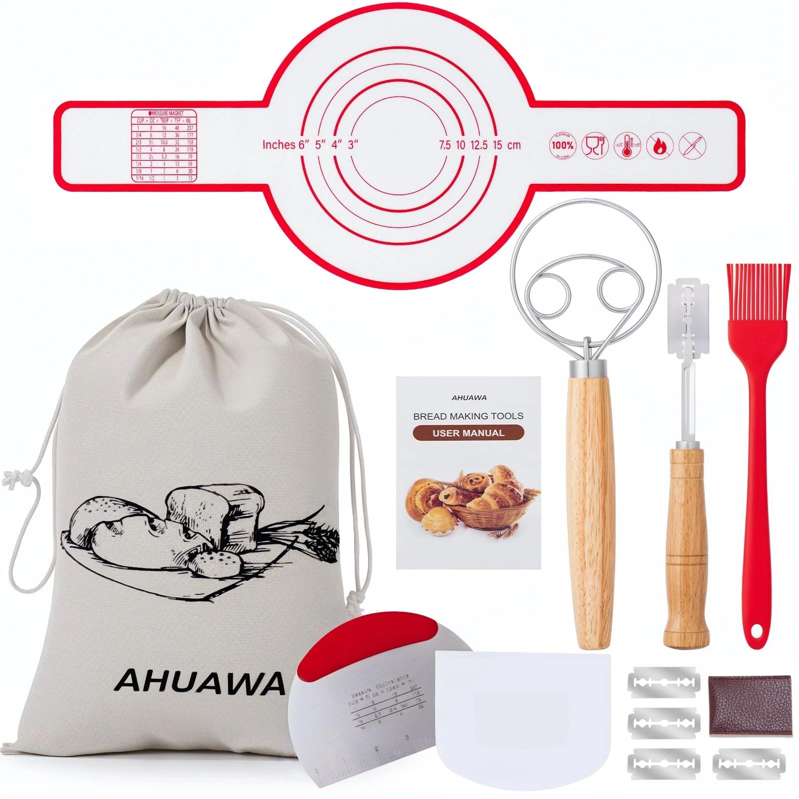 Bread Making Tools with Danish Dough Whisk Set, Sourdough Bread Scoring Tool ...