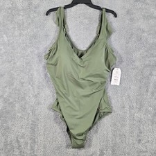 Time and Tru Womens 2X Olive Night Ruffle One Piece Swimsuit 20W-22W New
