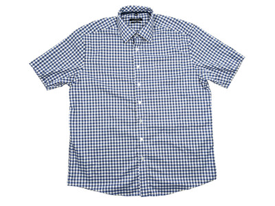 C. COMBERTI Hemd Herren 44 XL Kariert Blau-weiß Kurzarm Baumwolle Kent