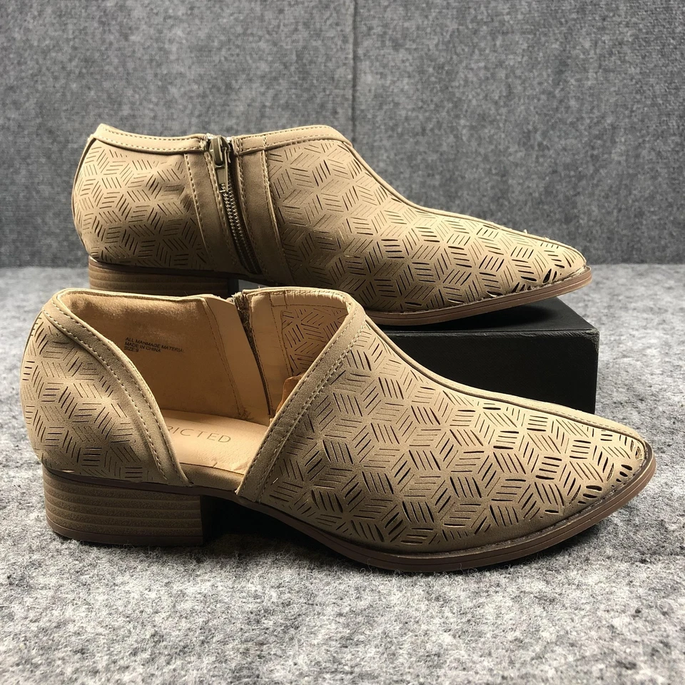 Botines restringidos para mujer talla 9 bronceados corte láser geométrico cremallera lateral tacón bajo Foto 2 de 4