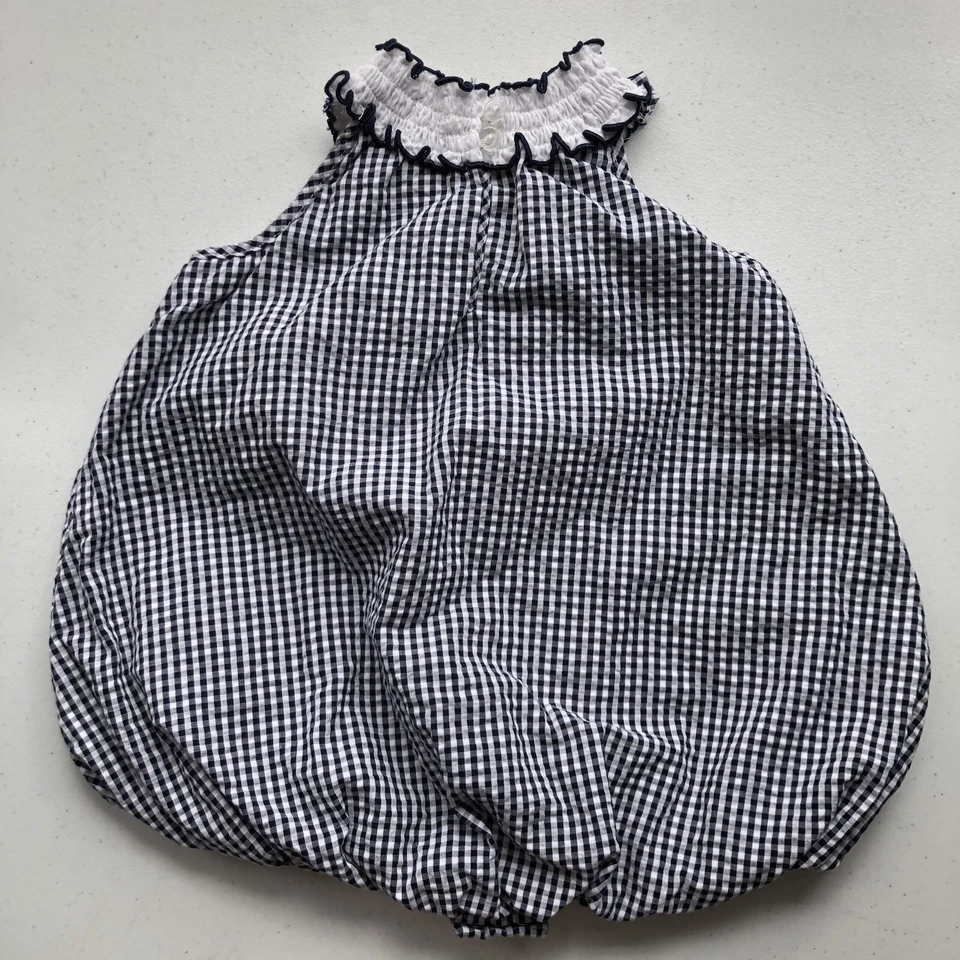 Mameluco Burbuja 24 Meses Ediciones Raras Azul Marino Blanco Seersucker Guinga Arco Calado Foto 3 de 4