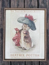 Vintage 1989 Beatrix Potter Benjamin Bunny Print Framed Art Peter Rabbit Nursery