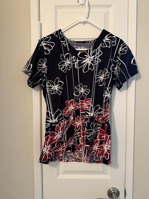 Greys anatomy Women s Black Floral Scrub Top, M