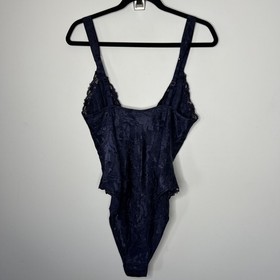 Vtg Victoria's Secret Bodysuit Womens Medium Navy Blue Floral Teddy Lingerie
