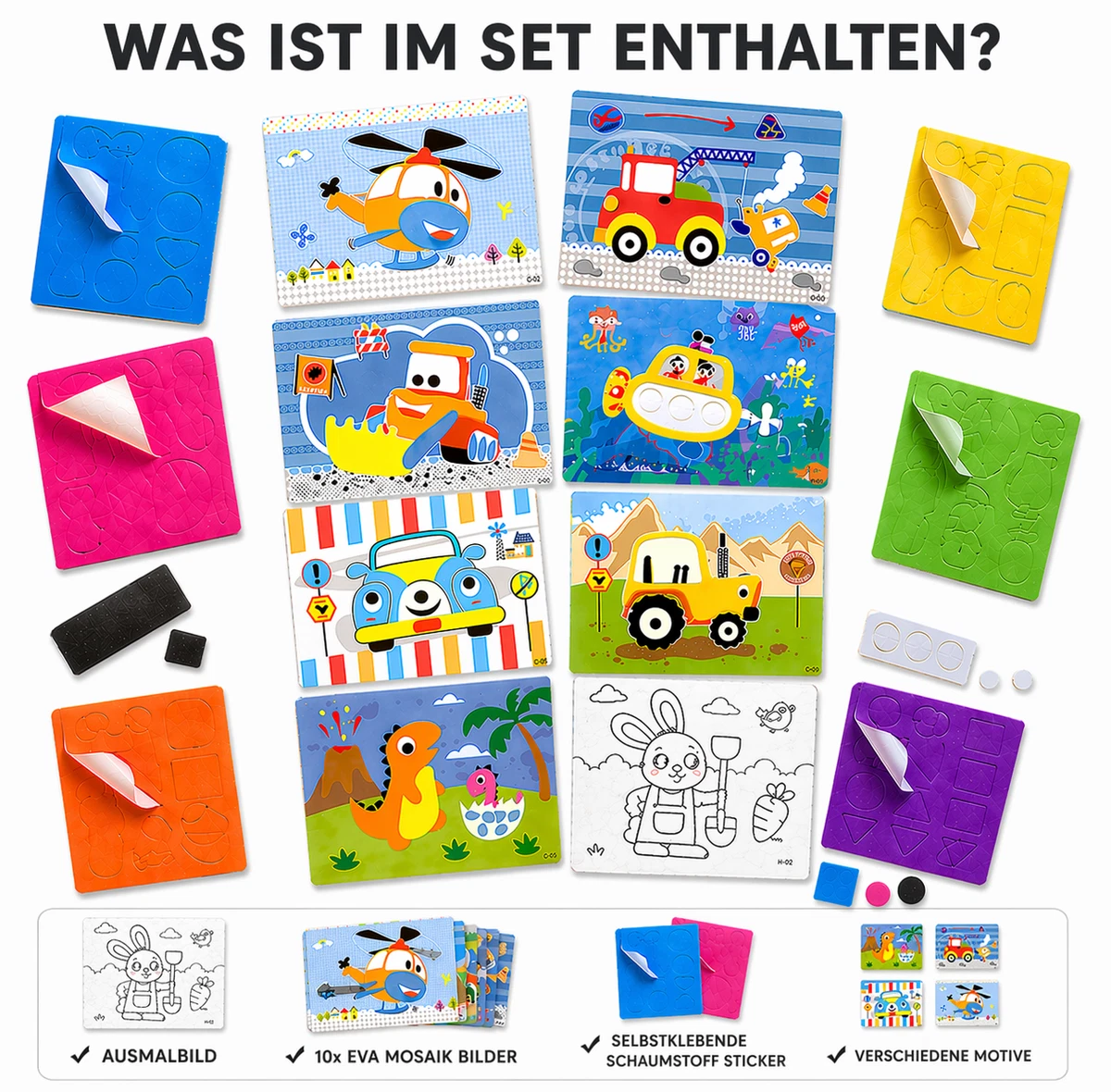 Kinder Bastelset EVA Sticker Mosaik Selbstklebend Kreativ Motorik DIY 3D